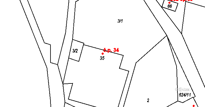 Branišov 34, Vyskytná na parcele st. 35 v KÚ Branišov pod Křemešníkem, Katastrální mapa