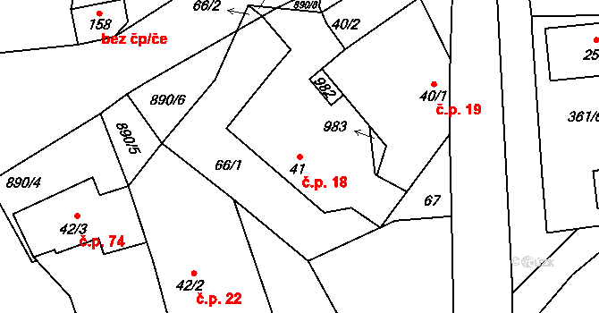 Krasoňov 18, Humpolec na parcele st. 41 v KÚ Krasoňov, Katastrální mapa