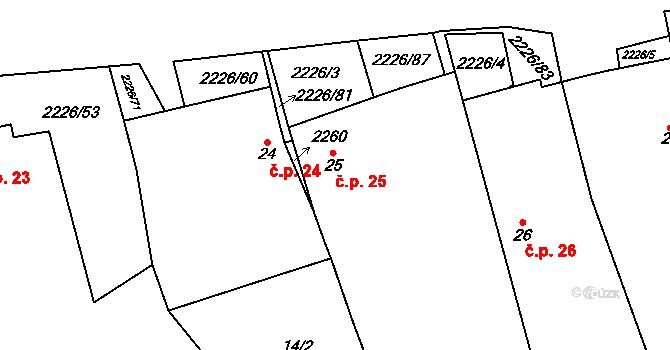 Štítné 25, Žirovnice na parcele st. 25 v KÚ Štítné, Katastrální mapa