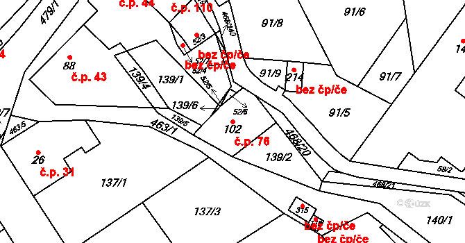 Perštejn 76 na parcele st. 102 v KÚ Perštejn, Katastrální mapa