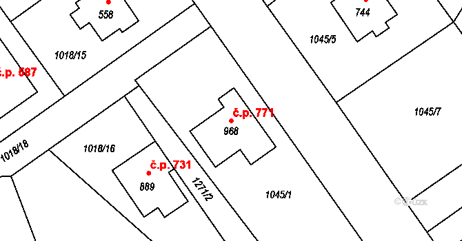 Mořkov 771 na parcele st. 968 v KÚ Mořkov, Katastrální mapa