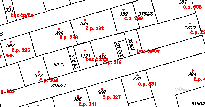 Kryry 318 na parcele st. 358 v KÚ Kryry, Katastrální mapa