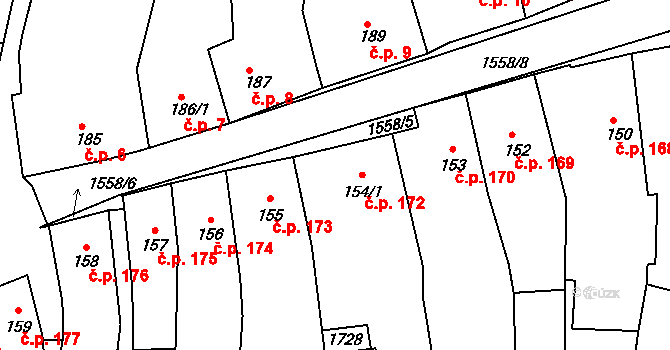 Nepomuk 172 na parcele st. 154/1 v KÚ Nepomuk, Katastrální mapa