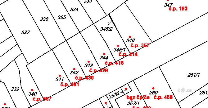 Trmice 415 na parcele st. 344 v KÚ Trmice, Katastrální mapa