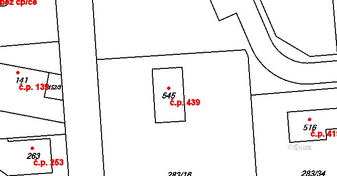 Leština 439 na parcele st. 545 v KÚ Leština u Zábřeha, Katastrální mapa