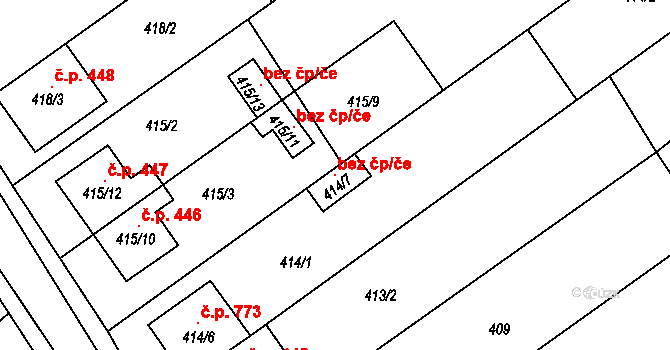 Troubsko 97082431 na parcele st. 414/7 v KÚ Troubsko, Katastrální mapa