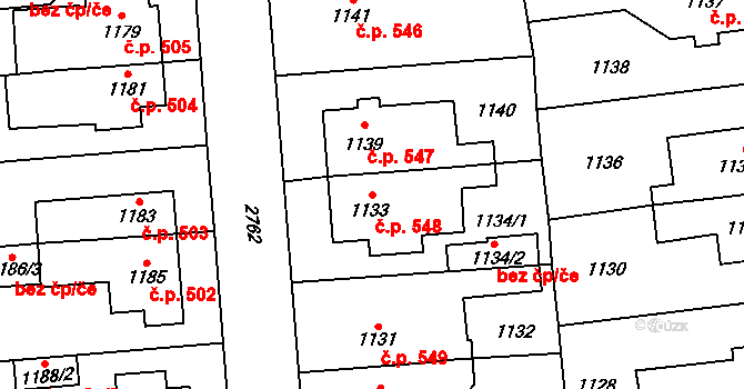 Dobruška 548 na parcele st. 1133 v KÚ Dobruška, Katastrální mapa