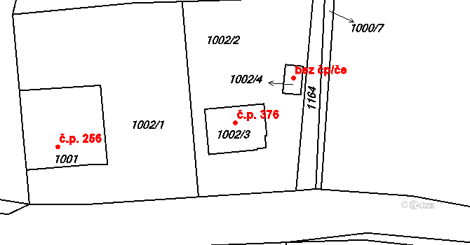 Štěnovice 376 na parcele st. 1002/3 v KÚ Štěnovice, Katastrální mapa