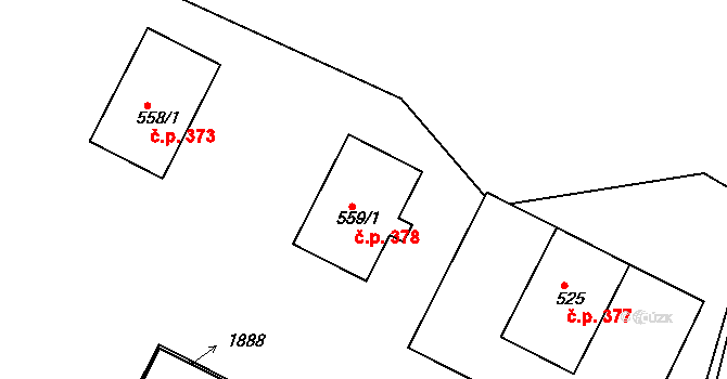 Jevišovice 378 na parcele st. 559/1 v KÚ Jevišovice, Katastrální mapa