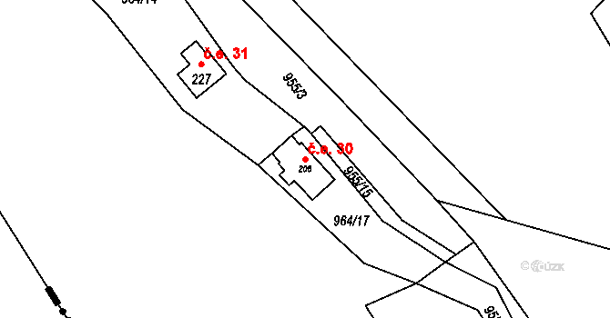 Čížov 30, Chabeřice na parcele st. 206 v KÚ Chabeřice, Katastrální mapa