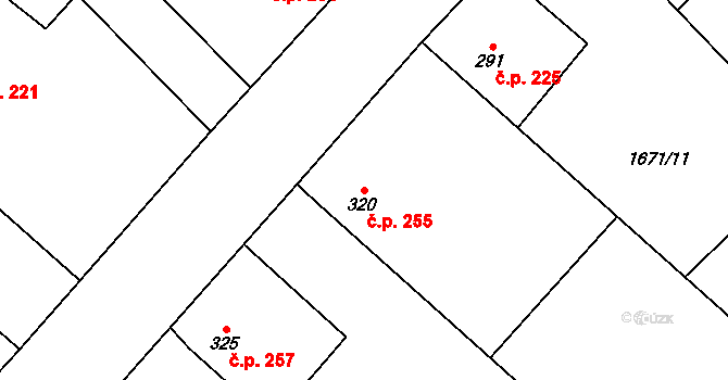 Chotusice 255 na parcele st. 320 v KÚ Chotusice, Katastrální mapa