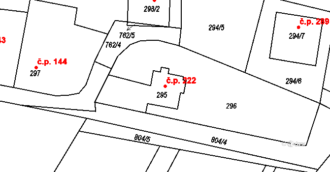 Malešov 222 na parcele st. 295 v KÚ Malešov, Katastrální mapa