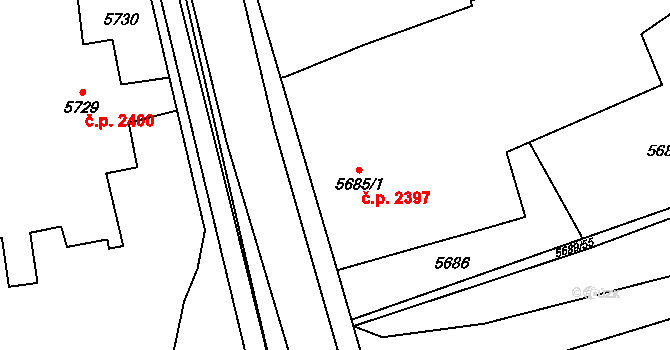 Jihlava 2397 na parcele st. 5685/1 v KÚ Jihlava, Katastrální mapa