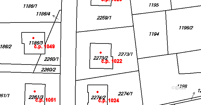 Lyžbice 1022, Třinec na parcele st. 2273/2 v KÚ Lyžbice, Katastrální mapa