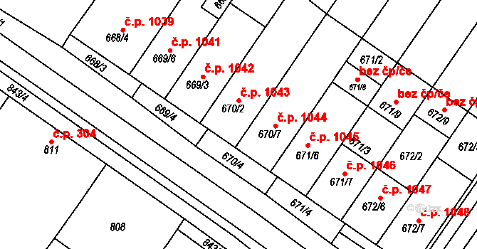 Svatobořice 1043, Svatobořice-Mistřín na parcele st. 670/2 v KÚ Svatobořice, Katastrální mapa