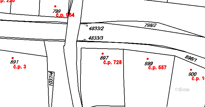 Vracov 728 na parcele st. 897 v KÚ Vracov, Katastrální mapa