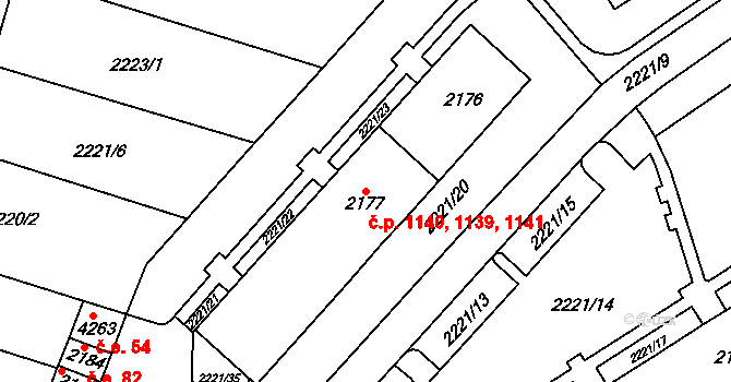 Kyjov 1139,1140,1141 na parcele st. 2177 v KÚ Kyjov, Katastrální mapa