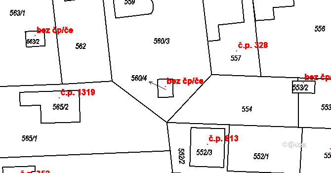 Plzeň 138964432 na parcele st. 560/4 v KÚ Bručná, Katastrální mapa