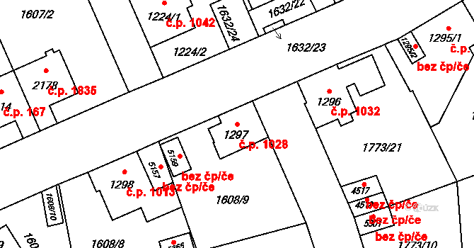 Šumperk 1028 na parcele st. 1297 v KÚ Šumperk, Katastrální mapa