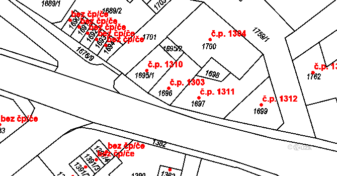 Kročehlavy 1303, Kladno na parcele st. 1696 v KÚ Kročehlavy, Katastrální mapa