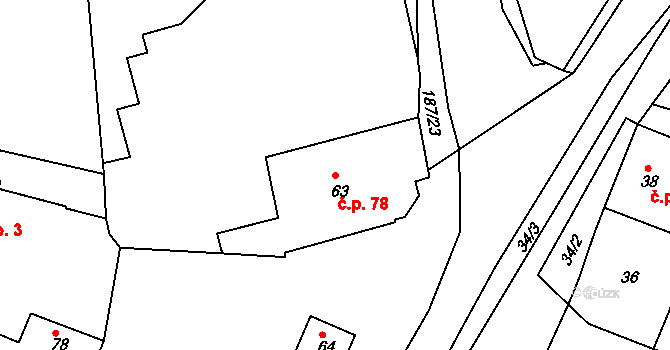 Skramníky 78, Klučov na parcele st. 63 v KÚ Skramníky, Katastrální mapa