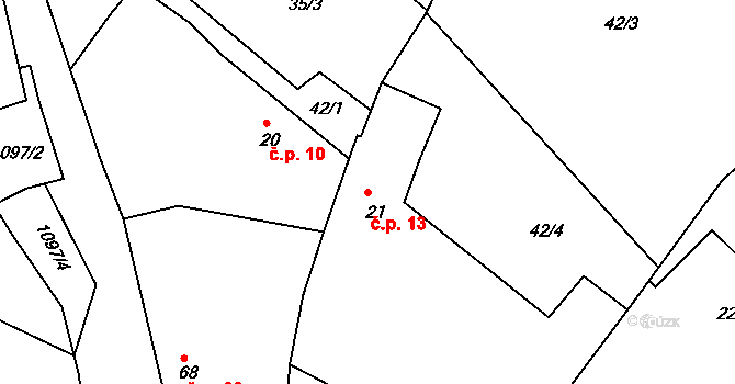 Leletice 13, Hvožďany na parcele st. 21 v KÚ Leletice, Katastrální mapa