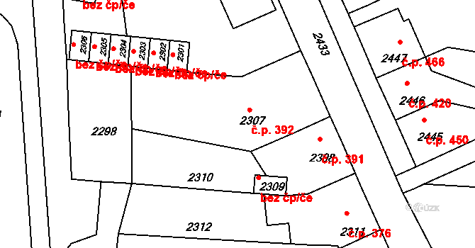 Mimoň I 392, Mimoň na parcele st. 2307 v KÚ Mimoň, Katastrální mapa