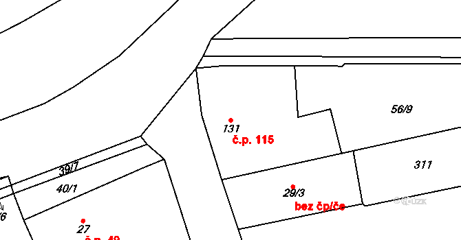 Sulejovice 115 na parcele st. 131 v KÚ Sulejovice, Katastrální mapa