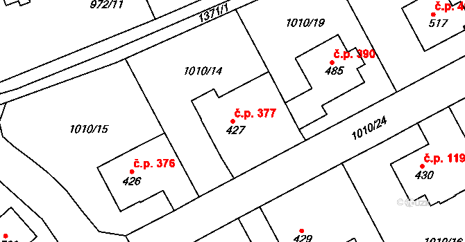 Stará Paka 377 na parcele st. 427 v KÚ Stará Paka, Katastrální mapa
