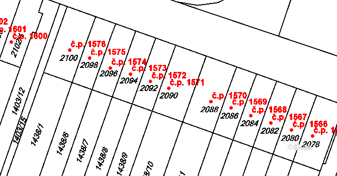Hořice 1571 na parcele st. 2090 v KÚ Hořice v Podkrkonoší, Katastrální mapa