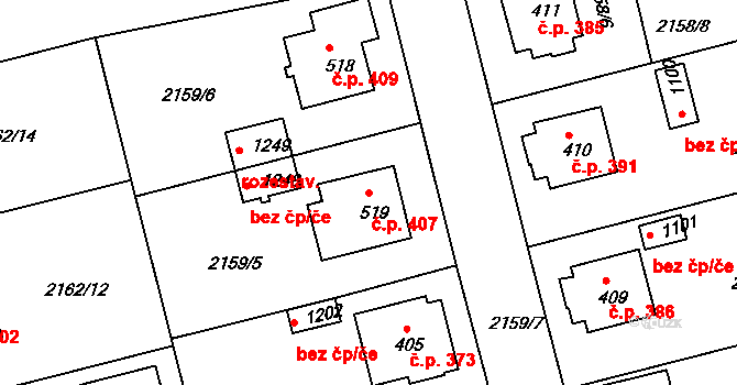 Zliv 407 na parcele st. 519 v KÚ Zliv u Českých Budějovic, Katastrální mapa