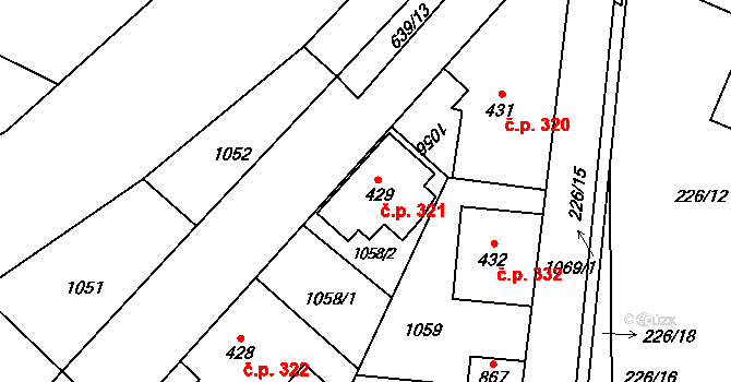 Jablonné nad Orlicí 321 na parcele st. 429 v KÚ Jablonné nad Orlicí, Katastrální mapa