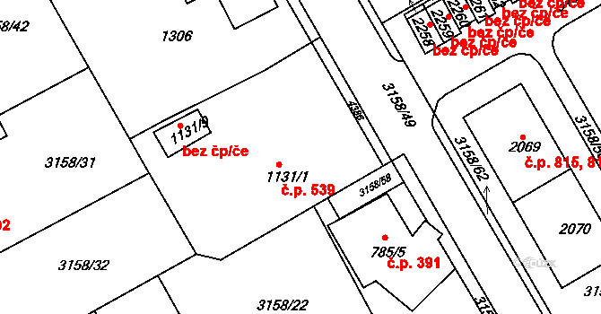 Žichlínské Předměstí 539, Lanškroun na parcele st. 1131/1 v KÚ Lanškroun, Katastrální mapa