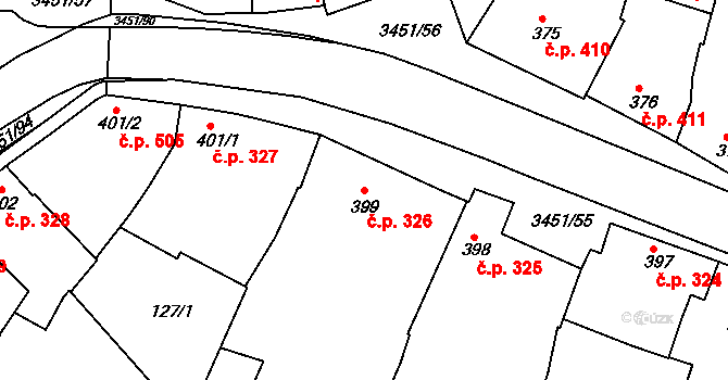 Lysá nad Labem 326 na parcele st. 399/1 v KÚ Lysá nad Labem, Katastrální mapa