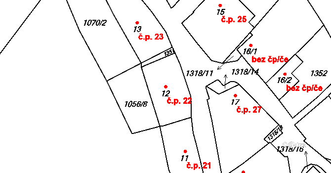 Kozlov 22, Střelské Hoštice na parcele st. 12 v KÚ Kozlov nad Otavou, Katastrální mapa