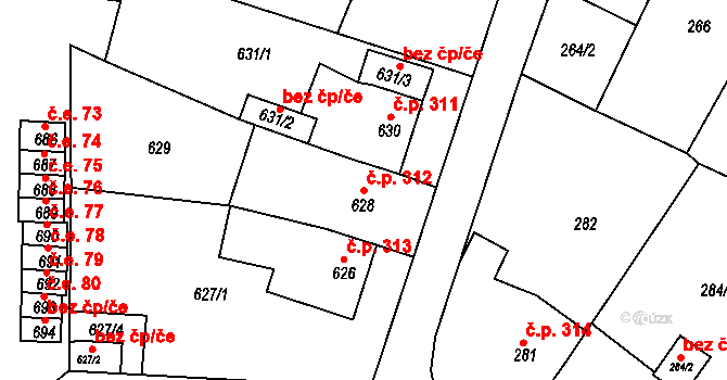 Miřetice u Klášterce nad Ohří 312, Klášterec nad Ohří na parcele st. 628 v KÚ Miřetice u Klášterce nad Ohří, Katastrální mapa