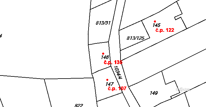 Vrchoslav 135, Krupka na parcele st. 146 v KÚ Vrchoslav, Katastrální mapa