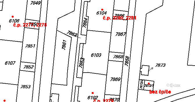 Líšeň 2280,2281, Brno na parcele st. 6103 v KÚ Líšeň, Katastrální mapa