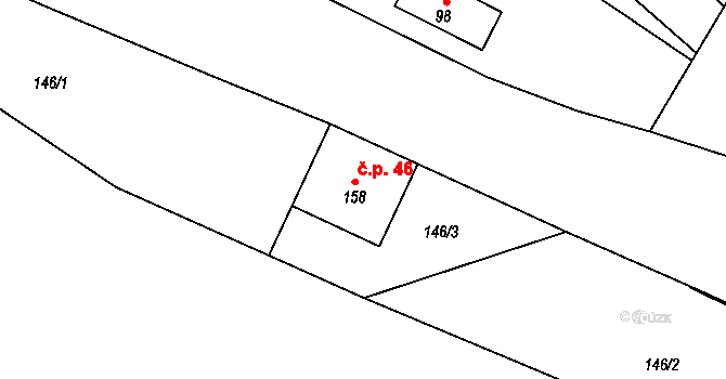 Chlístov 46, Železný Brod na parcele st. 158 v KÚ Chlístov u Železného Brodu, Katastrální mapa