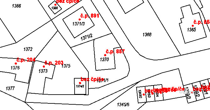 Jablunkov 857 na parcele st. 1370 v KÚ Jablunkov, Katastrální mapa