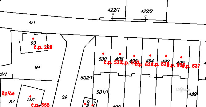 Jablůnka 532 na parcele st. 500 v KÚ Jablůnka, Katastrální mapa