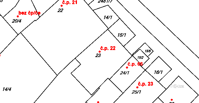 Matějovec 22, Český Rudolec na parcele st. 23 v KÚ Matějovec, Katastrální mapa