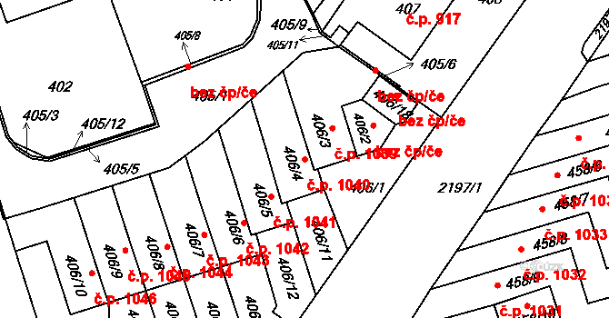 Střešovice 1040, Praha na parcele st. 406/4 v KÚ Střešovice, Katastrální mapa