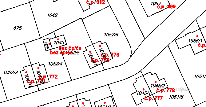 Suchdol 776, Praha na parcele st. 1044/2 v KÚ Suchdol, Katastrální mapa