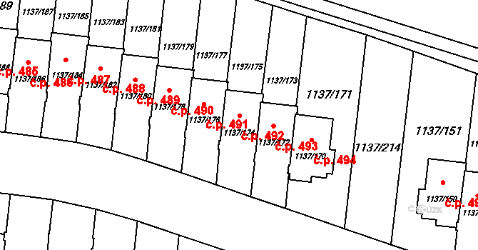 Čimice 492, Praha na parcele st. 1137/174 v KÚ Čimice, Katastrální mapa