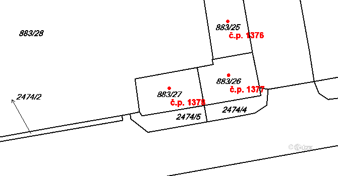 Vršovice 1378, Praha na parcele st. 883/27 v KÚ Vršovice, Katastrální mapa