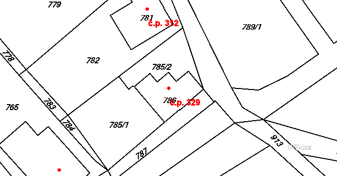 Rumburk 2-Horní Jindřichov 329, Rumburk na parcele st. 786 v KÚ Horní Jindřichov, Katastrální mapa