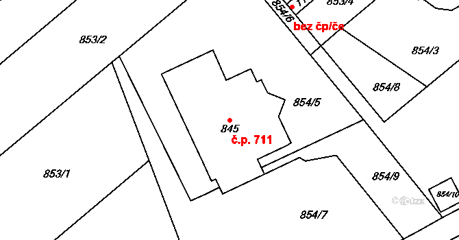 Vrahovice 711, Prostějov na parcele st. 845 v KÚ Vrahovice, Katastrální mapa