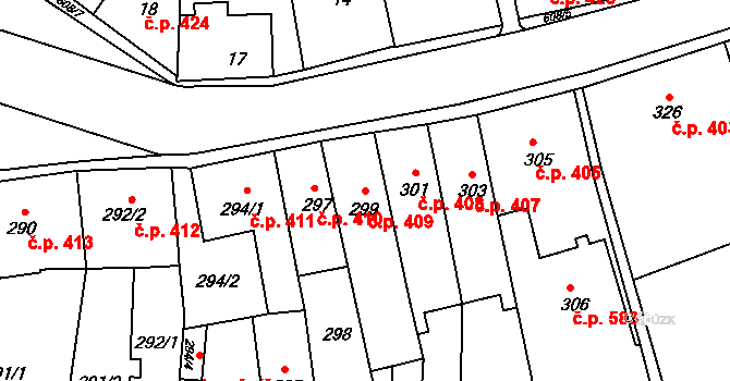 Šluknov 409 na parcele st. 299 v KÚ Šluknov, Katastrální mapa