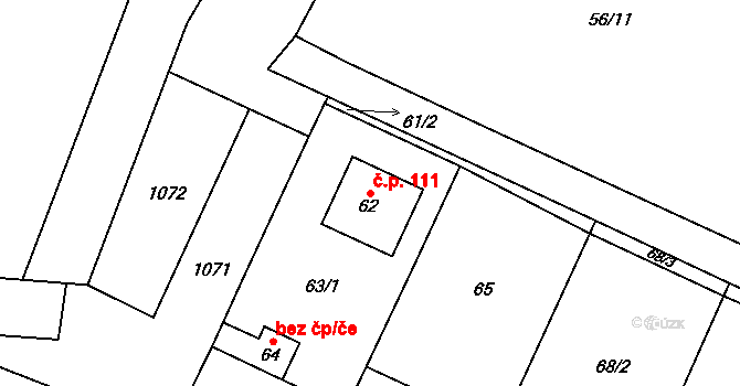 Tetětice 111, Počenice-Tetětice na parcele st. 62 v KÚ Tetětice, Katastrální mapa